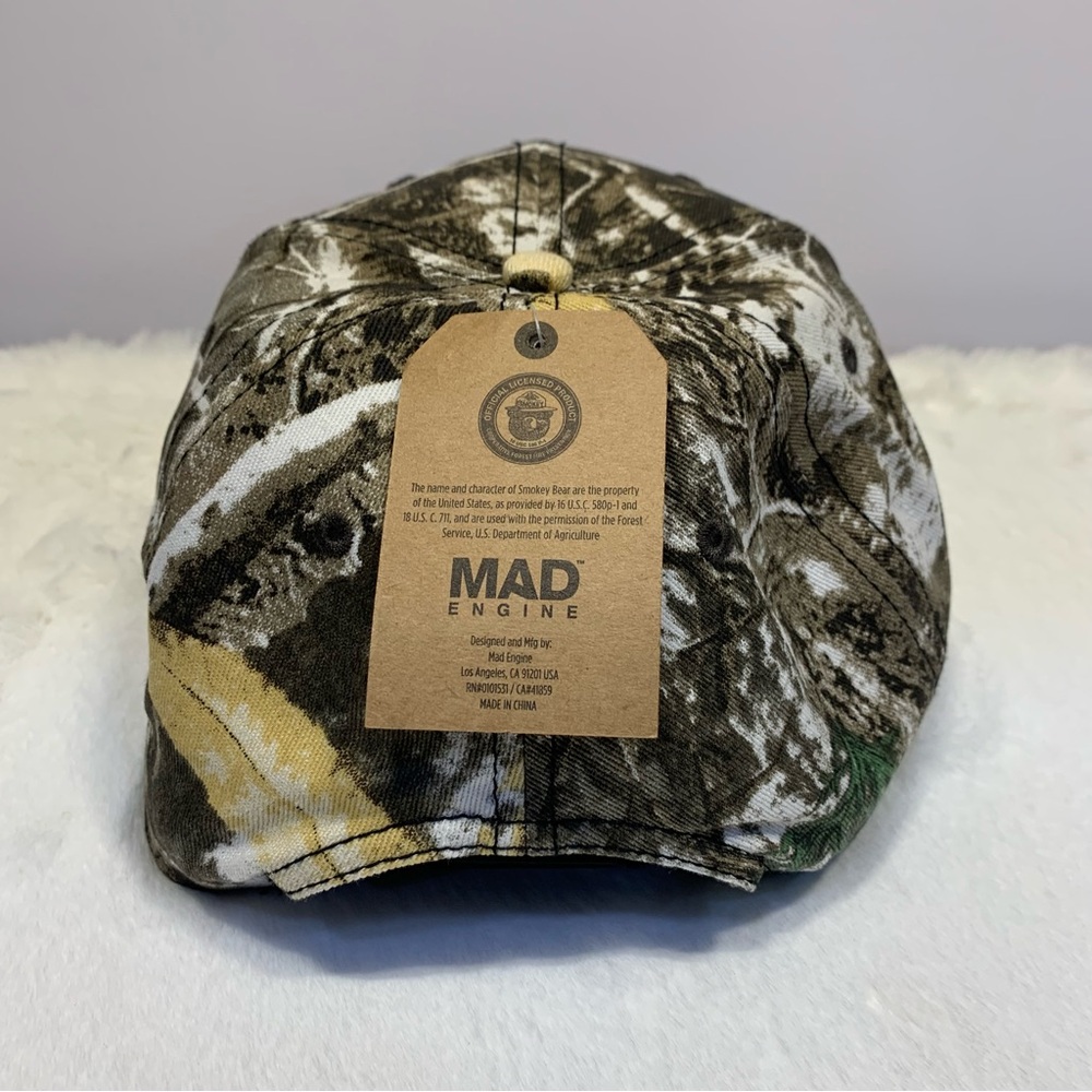 Smokey The Bear Forest Camo Snapback Trucker Hat Rope Accent Mad Engine OSFM - Picture 5 of 10